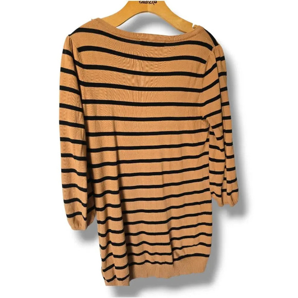 Forever 21 women's brown striped shoulder button detailing tunic sweater medium - Picture 2 of 8